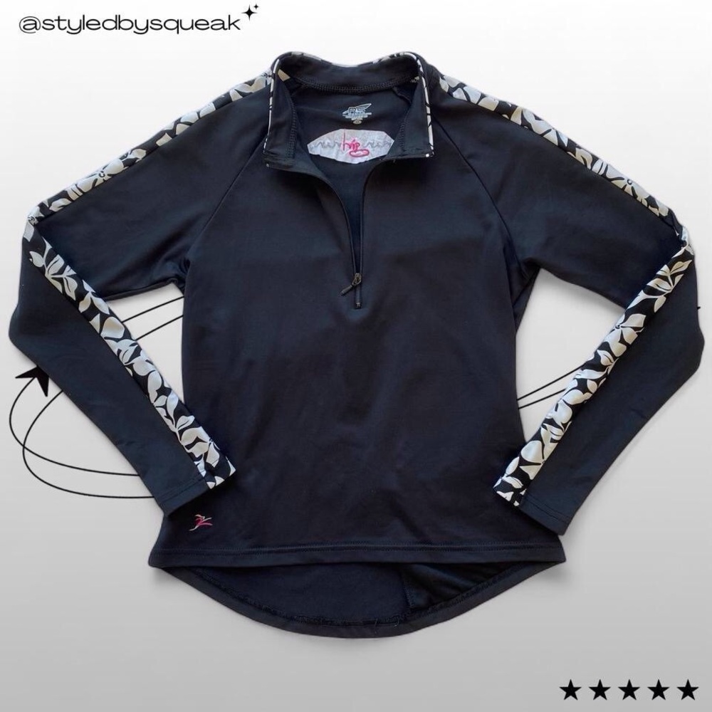 Run Girl Run Y2K Black Long Sleeve Quarter Zip Workout Top Extra Small